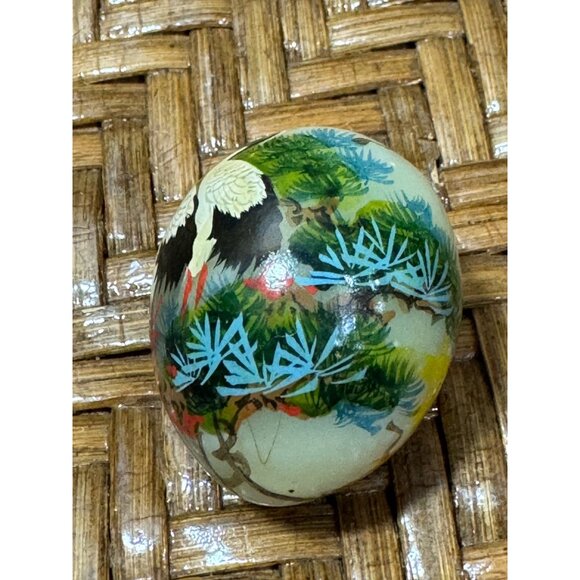 Oriental Asian Hand-Painted Marble Egg With Cranes & Floral Design 1" Tall - Picture 4 of 7